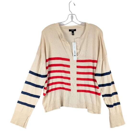 Aqua Sweaters - Aqua Sweater Womens XL Beige Red & Blue Striped Cotton Viscose Cardigan XL NWT